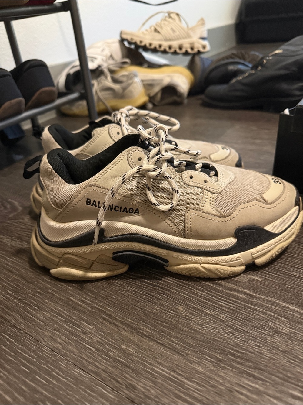 Balenciaga Beige and Black Triple S-Style Chunky Sneakers - Picture 2 of 4